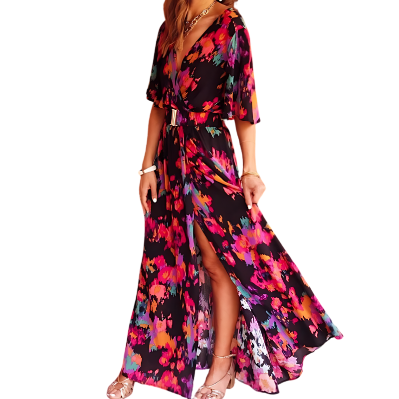 Zomerse Maxi Jurk met Hoge Split en Overslag