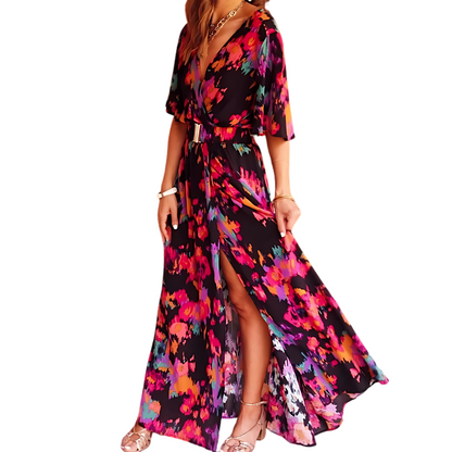Zomerse Maxi Jurk met Hoge Split en Overslag