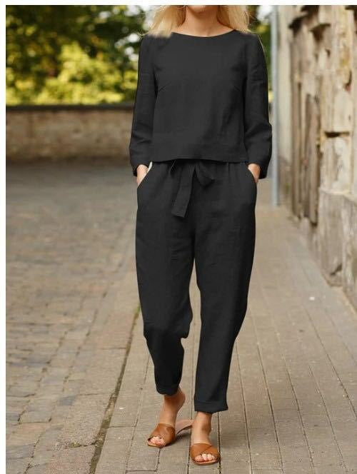 Damesoutfit 2-delig met ronde hals en elastische broek