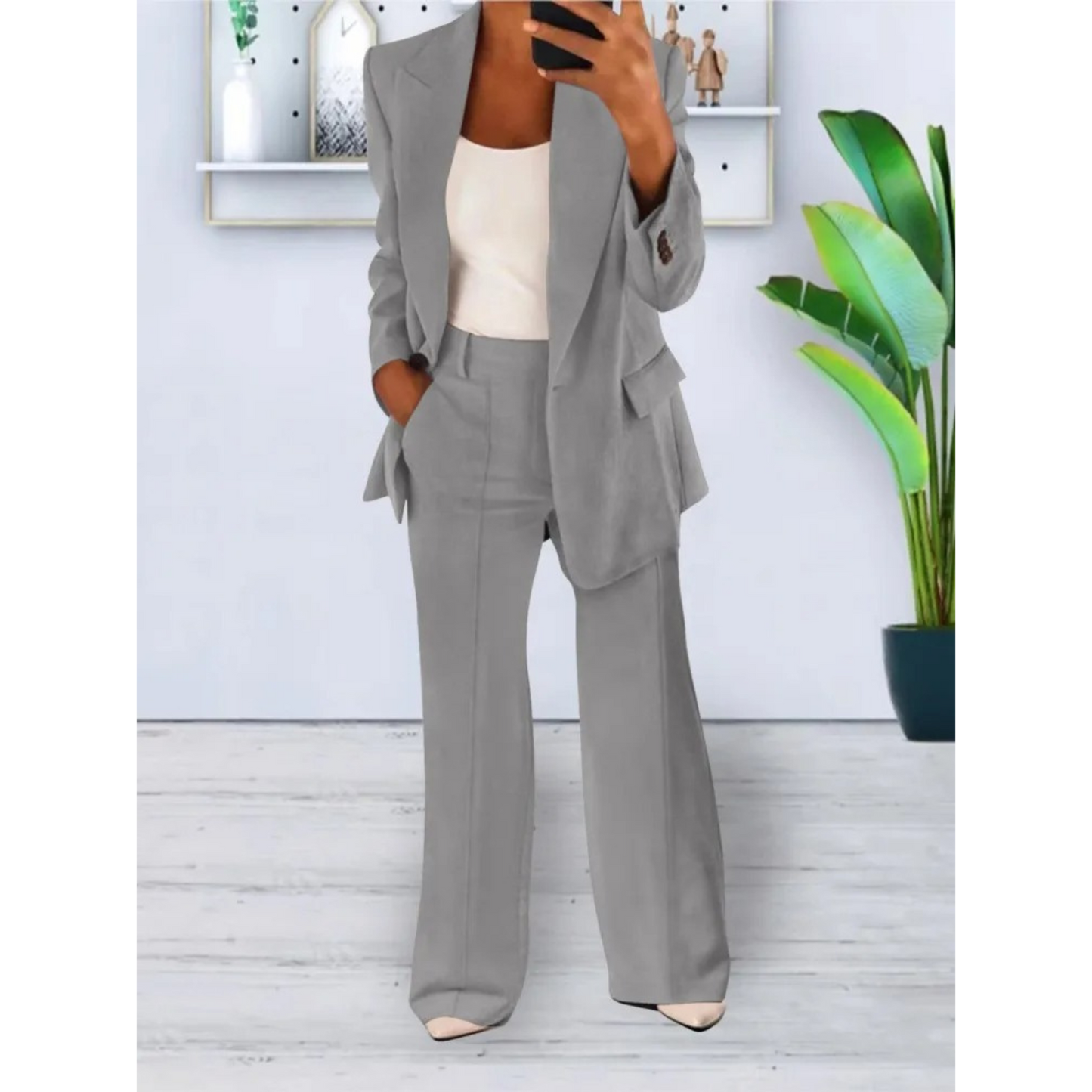 VELANORA - Loose Fit Blazer en Broek Set met Zakken