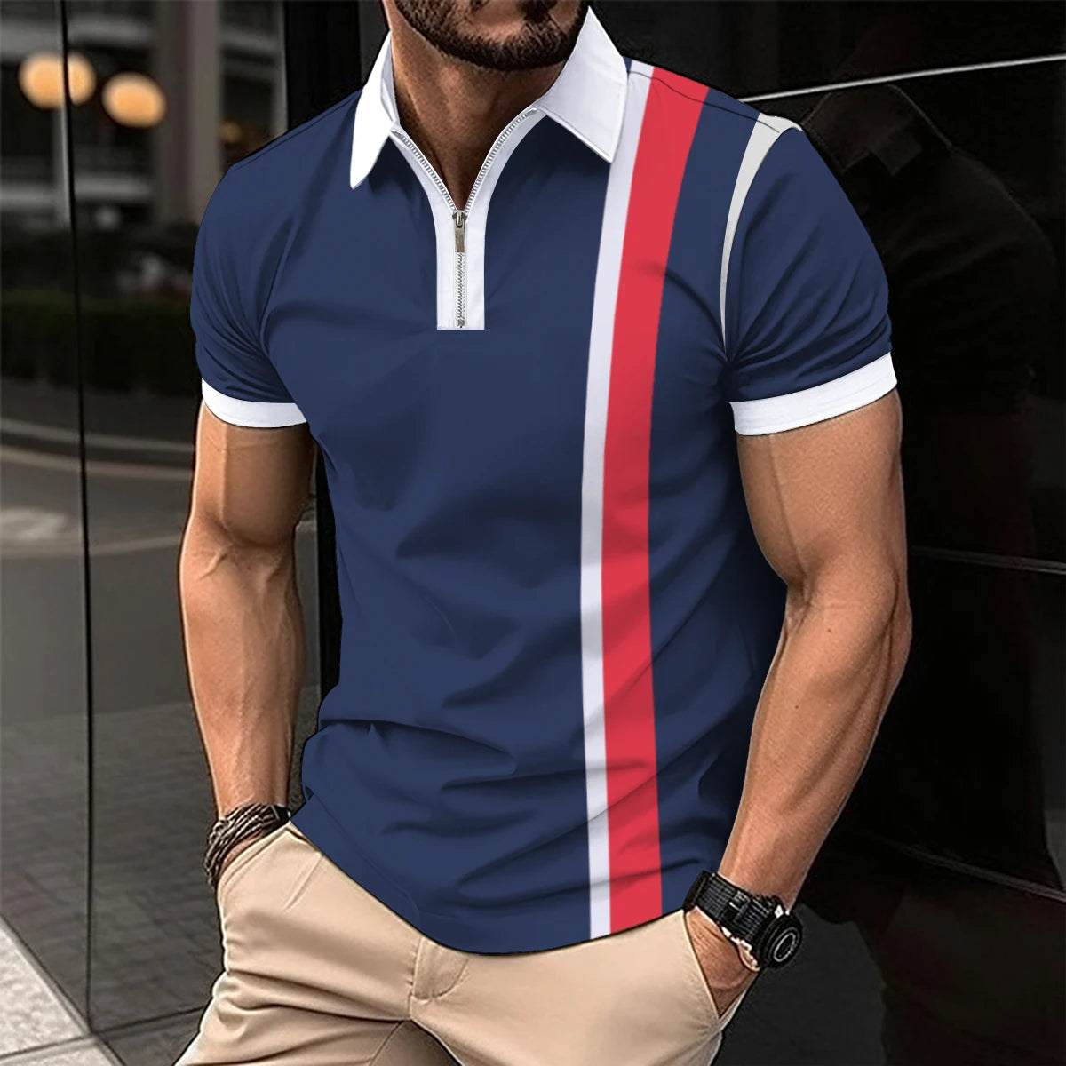 Plus Size Polo Shirt Gestreept Stijlvol voor Mannen