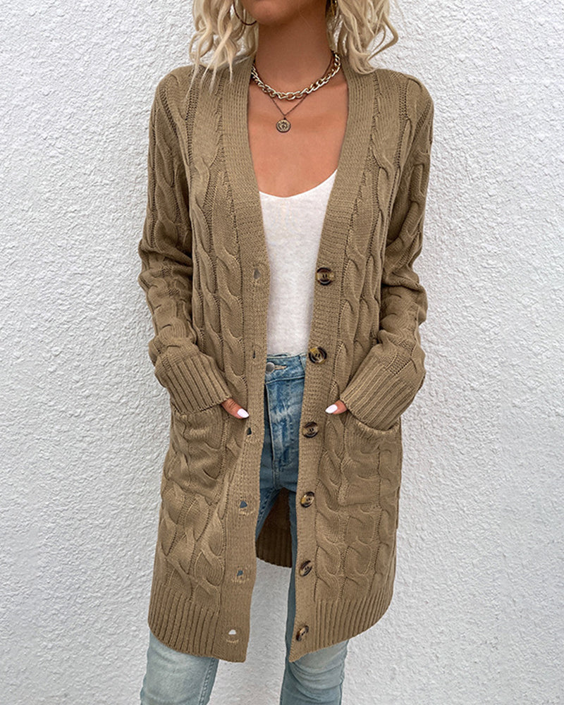 Lange Cardigan Effen Kleur Met Lange Mouwen