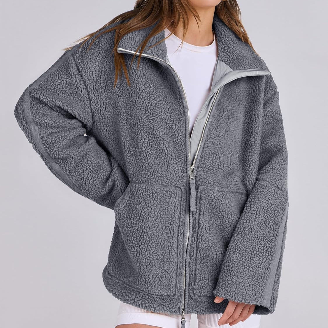 Dames Fleece Jas Warm en Stijlvol met Hoge Kraag en Zakken