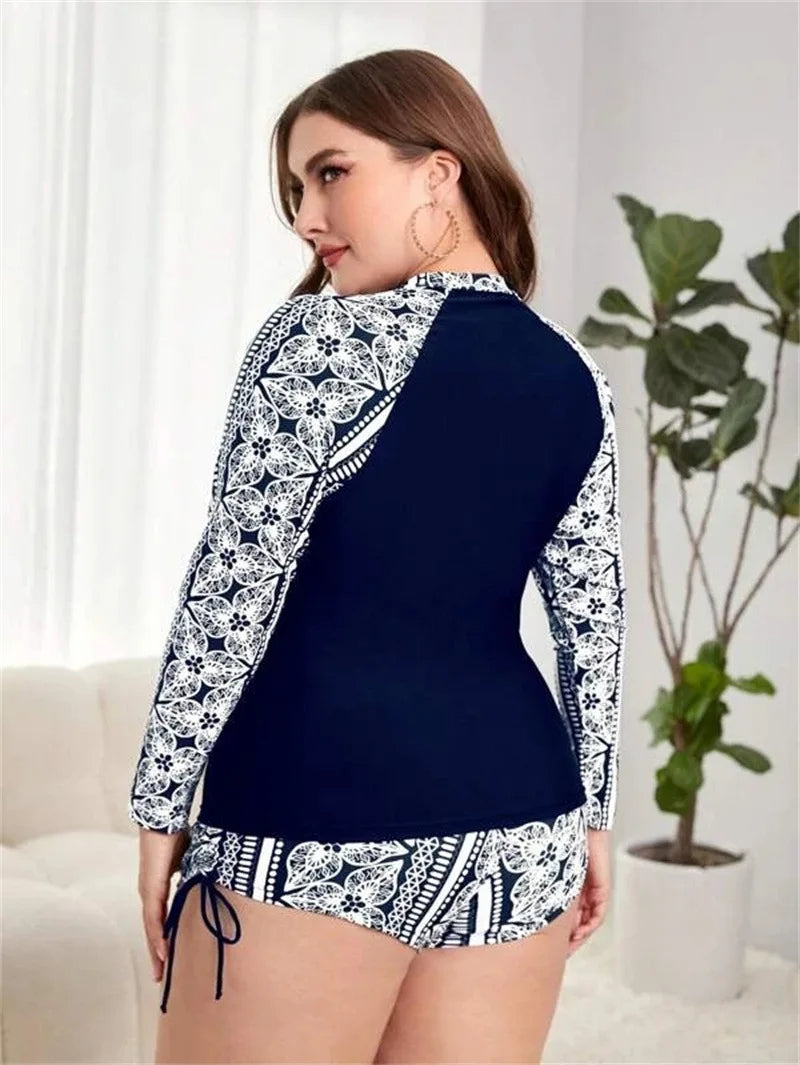 Plus-Size Zwempak Lange Mouwen Sportief en Stijlvol