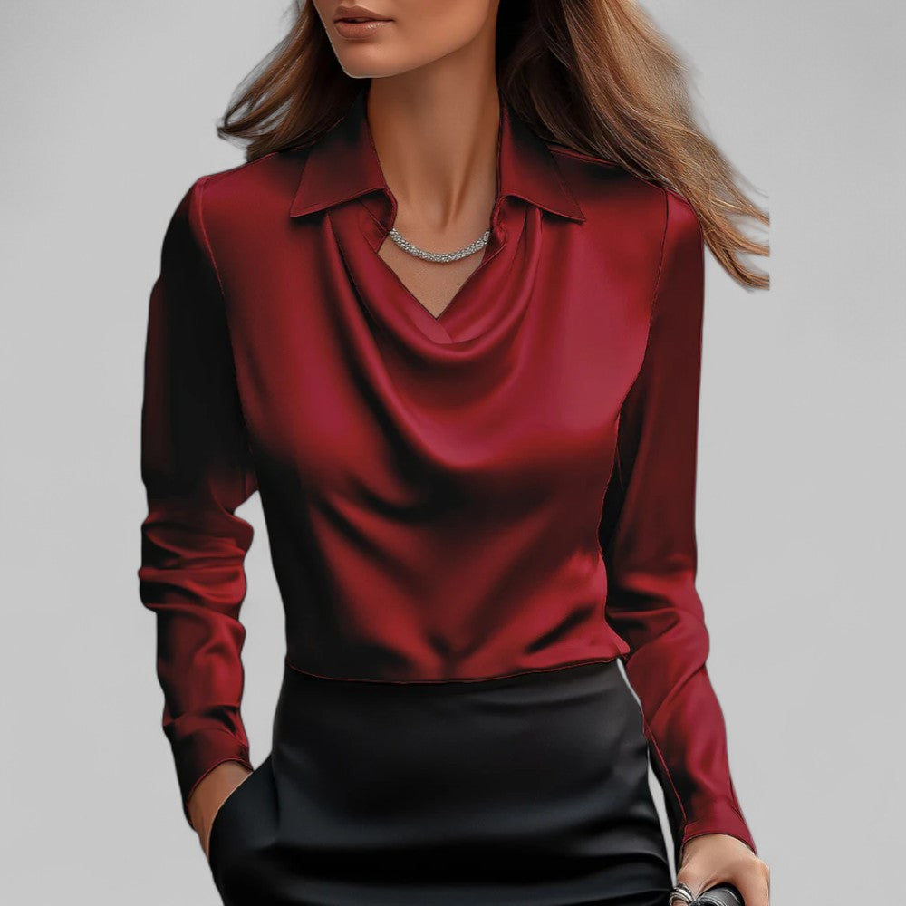 Isla Blouse met Gedrapeerde Hals – Dames Blouse met Lange Mouwen