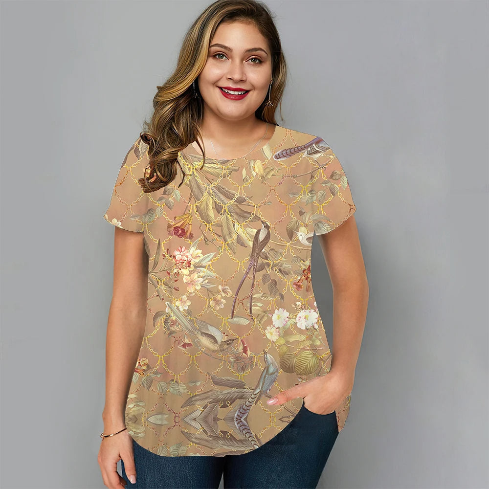 Plus-Size T-Shirt Zomers Vrolijk voor Vrouwen