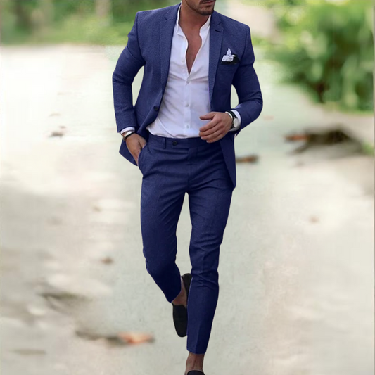 Heren Linnen Pak 2 Delig – Ademend Zomer Kostuum Slim Fit voor Bruiloft en Casual