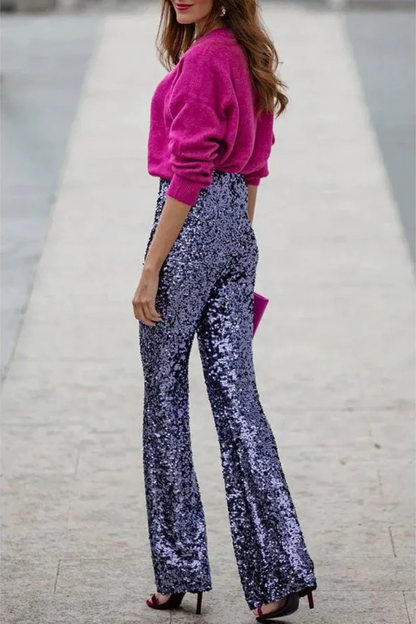 Vrouwelijke Flared Broek Glitter Pailletten Feestkleding