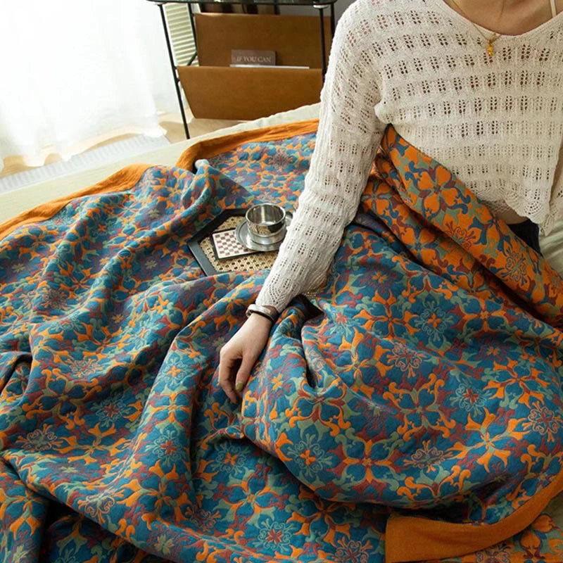 Kleurrijke Quilt Zeslaags Katoen Oranje Blauw Patroon