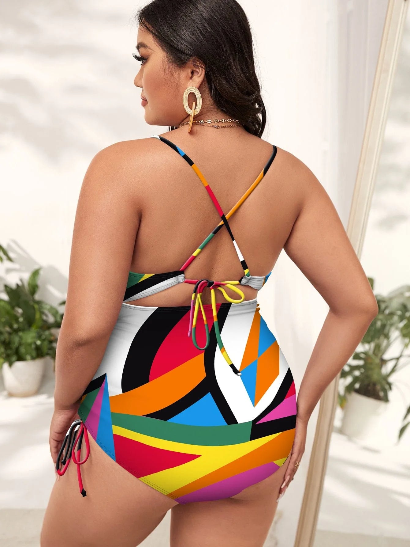 Plus-Size Badpak met Fel Kleuren Trendy Design