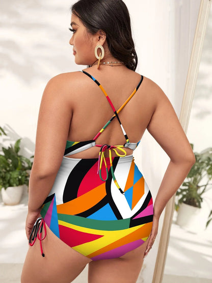 Plus-Size Badpak met Fel Kleuren Trendy Design