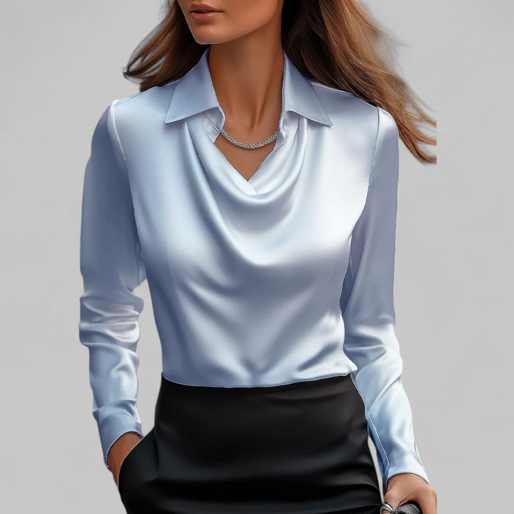 Isla Blouse met Gedrapeerde Hals – Dames Blouse met Lange Mouwen