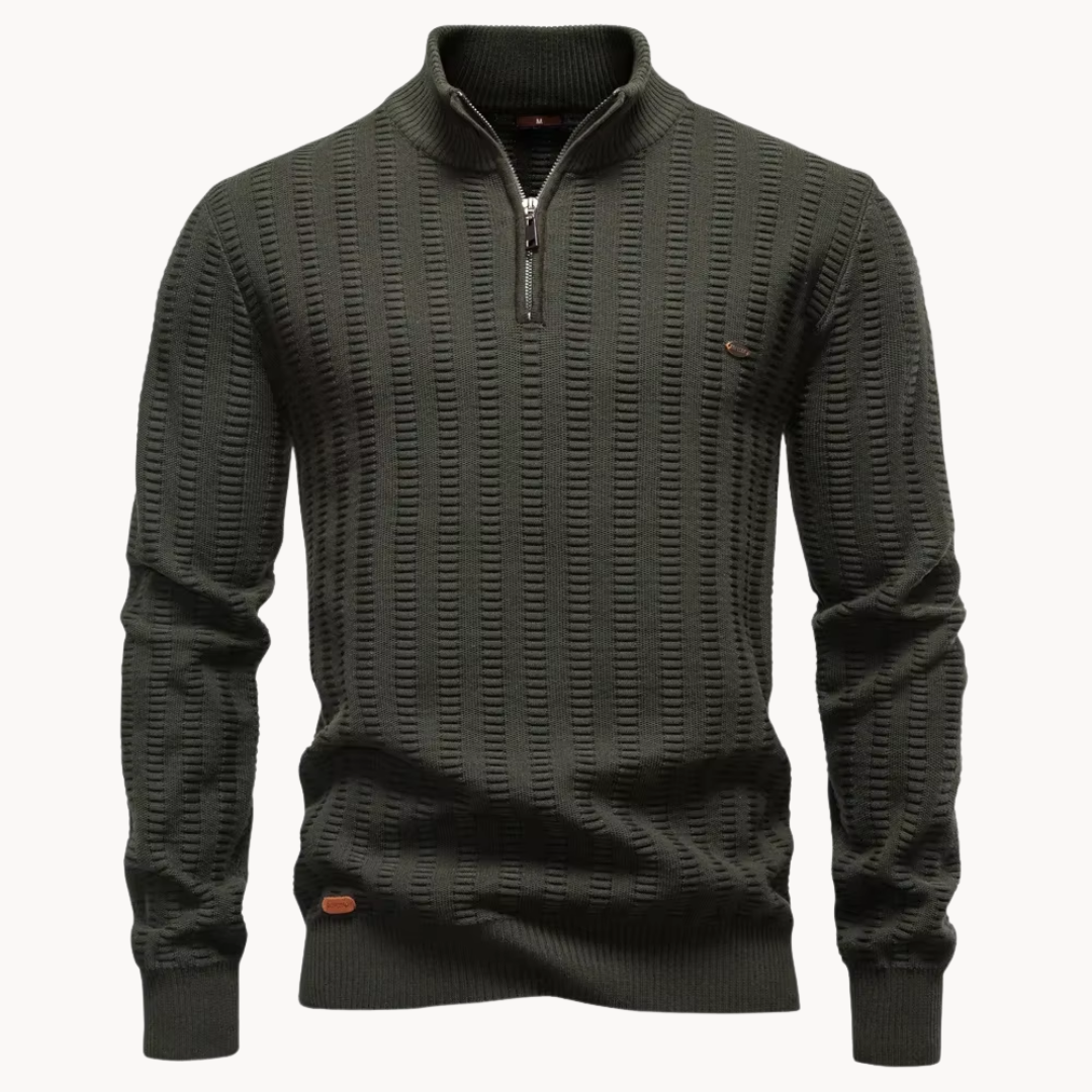 Heren Katoenen Quarter-Zip Trui met Textuur