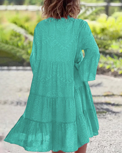 Boho Jurk Driekwart Mouwen Geometrische Print Zomerjurk