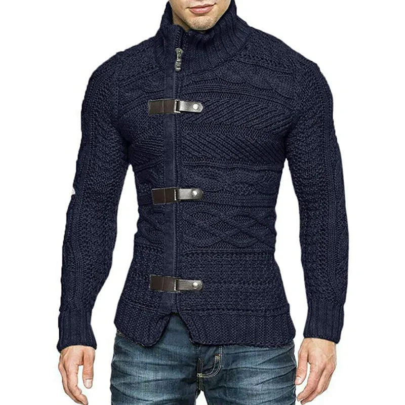 Gebreid Vest met Leren Details Urban Stijl