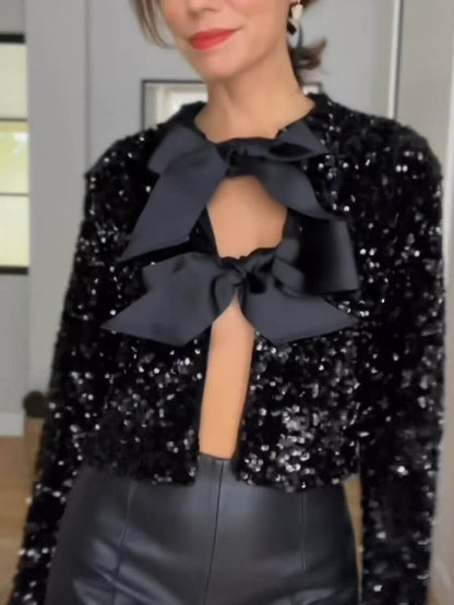 Dames Paillettenjas met Striksluiting – Elegant & Feestelijk Design
