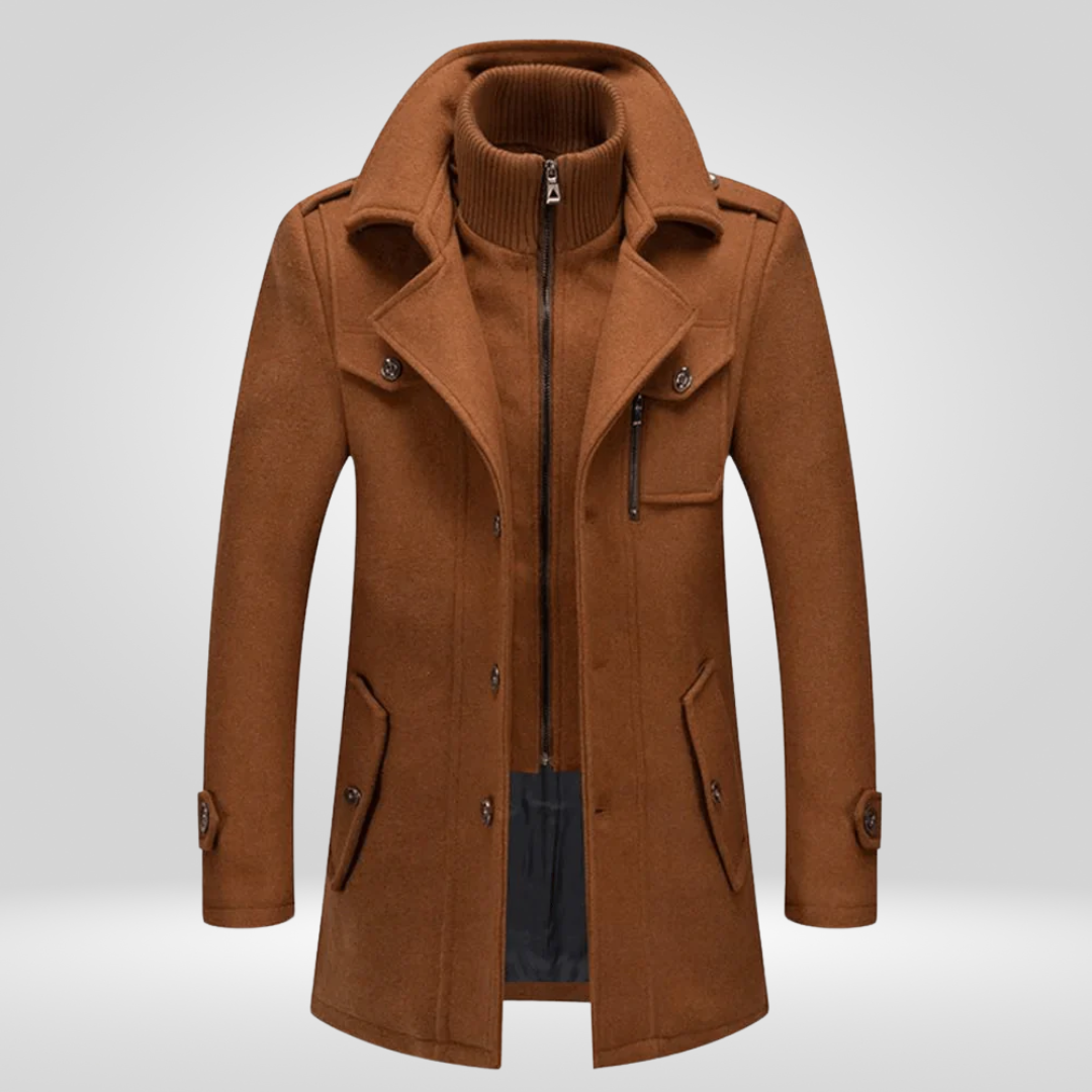 Heren Winterjas Warme Wolmix Mantel met Rits en Knopen
