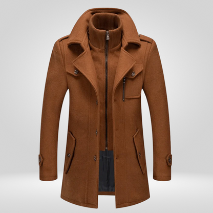 Heren Winterjas Warme Wolmix Mantel met Rits en Knopen