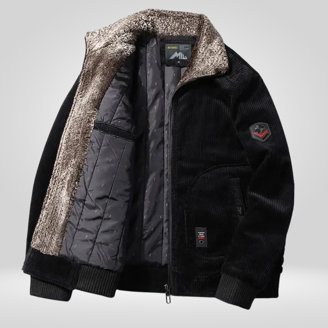 Heren Winterjas Corduroy met Bontkraag Warm en Winddicht