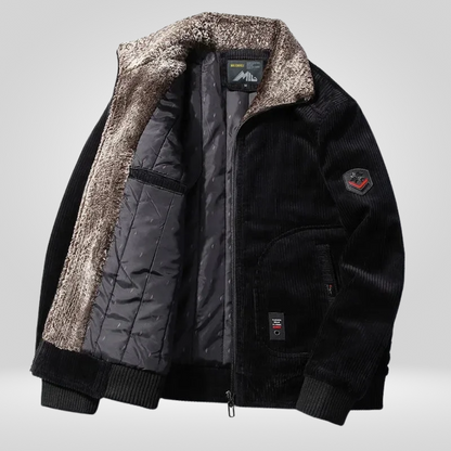 Heren Winterjas Corduroy met Bontkraag Warm en Winddicht