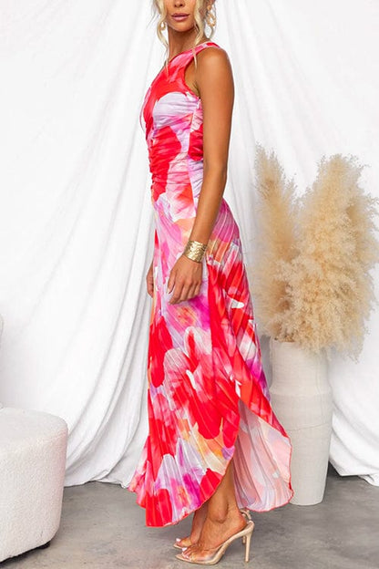 Elegante One-Shoulder Jurk Bloemenprint Feestelijke Jurk voor Vrouw