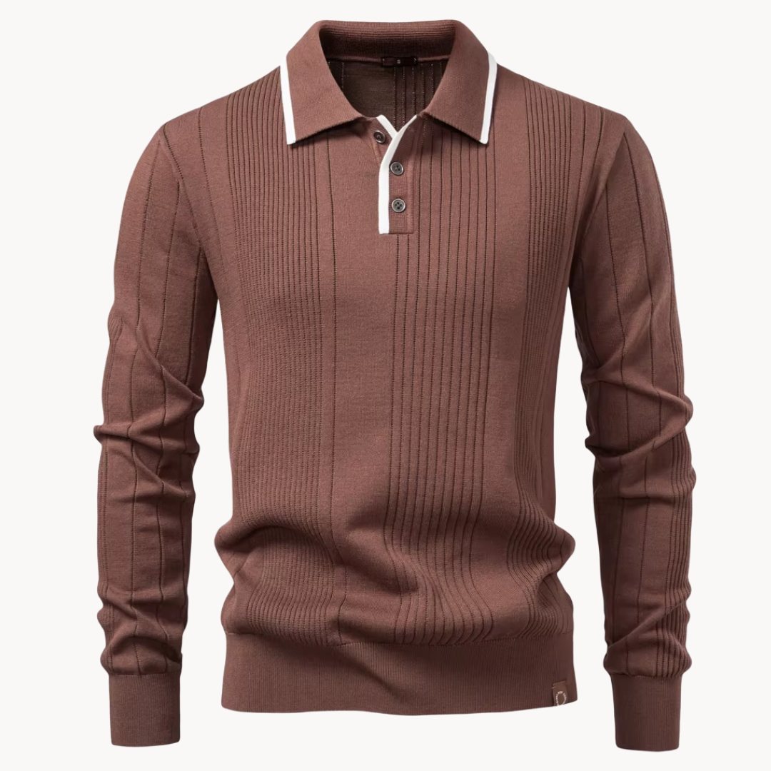 Heren Gebreide Polo met Knopen en Lange Mouwen