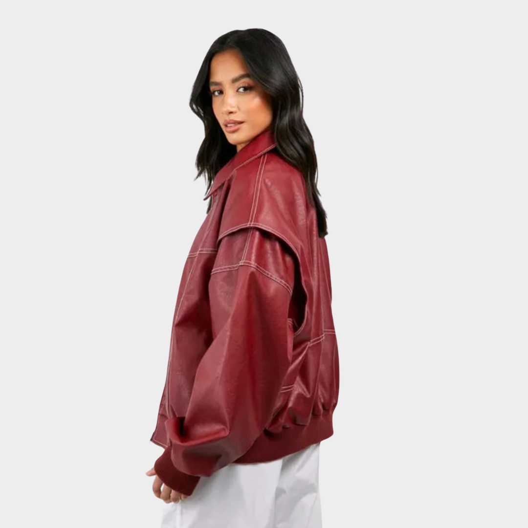 Oversized Bomberjack Met Contrasterende Stiksels en Kap
