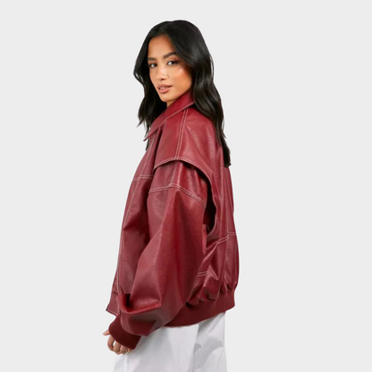 Oversized Bomberjack Met Contrasterende Stiksels en Kap