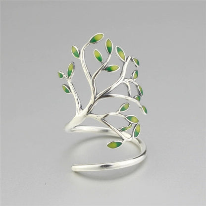 Zilveren Ring met Groene Bladeren Elegant Design