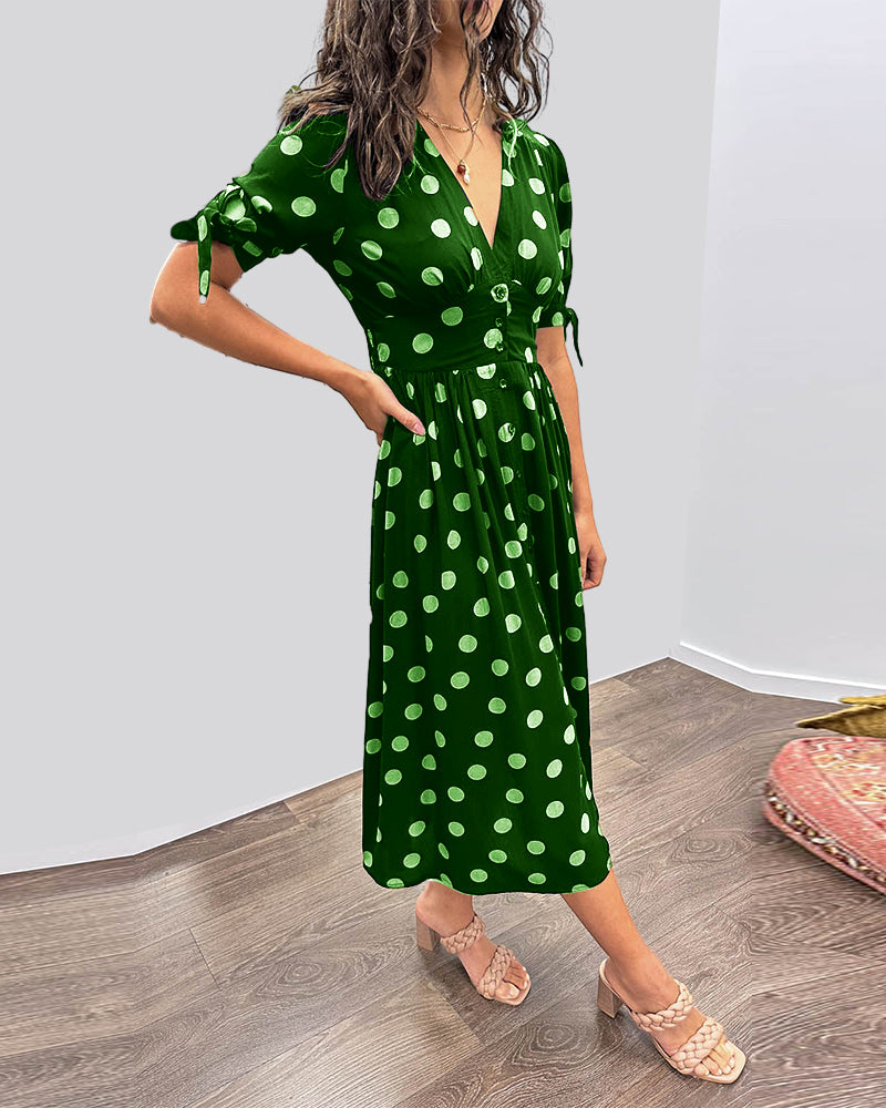 Dames Jurk met V-hals en Polkadotprint