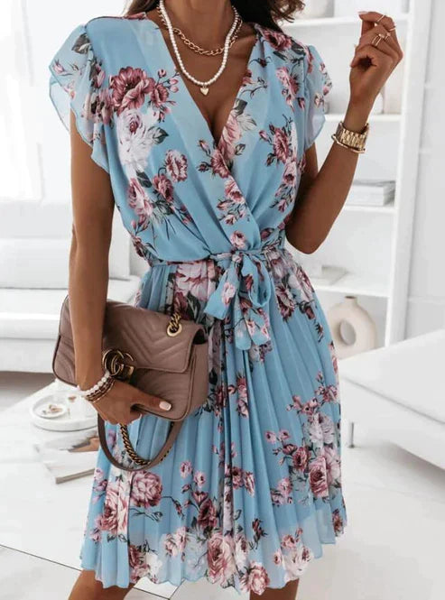 Jurk Mini Bloemenprint Volantmouwen Zomerjurk Vrouw