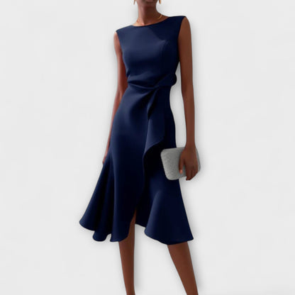 Juliette – Vestido midi assimétrico drapeado