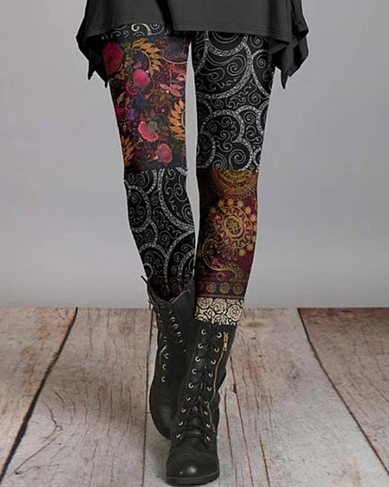Retro Leggings Etnische Prints Zomerse Ziva Stijl