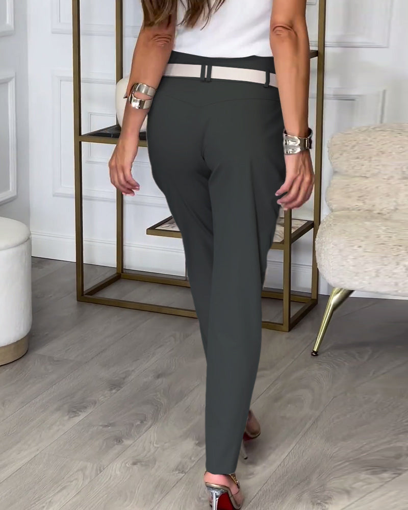 Hoge Taille Tapered Broek van Polyester en Elasthaan Elegant en Comfortabel