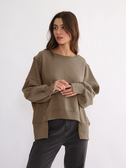 Dames Sweater Warm Losse Pasvorm Met Rauwe Randen