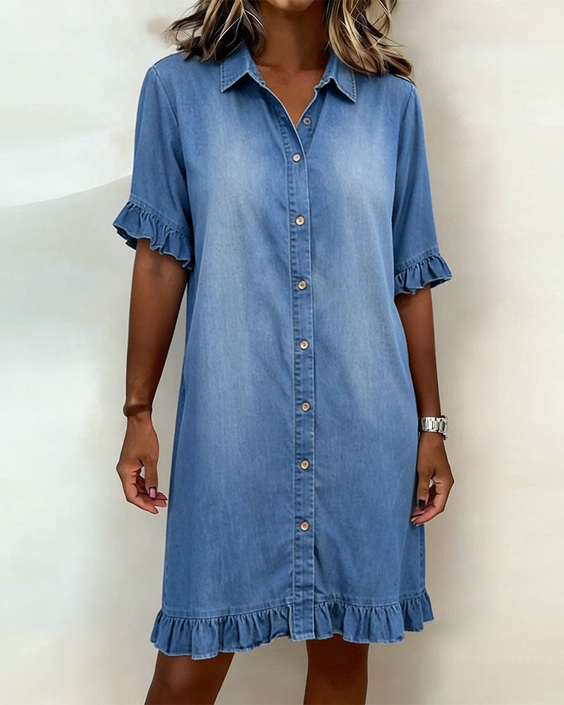 Dames Denim Jurk Met Rimpeling Slim Fit - Mode Vibes
