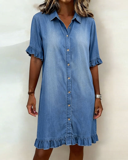 Dames Denim Jurk Met Rimpeling Slim Fit - Mode Vibes

