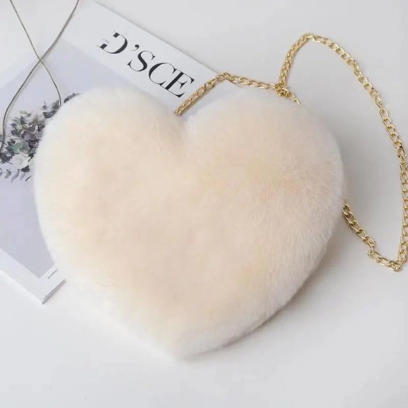 Dames Pluche Crossbody Tas Hartvormig met Ketting Details