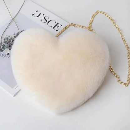 Dames Pluche Crossbody Tas Hartvormig met Ketting Details