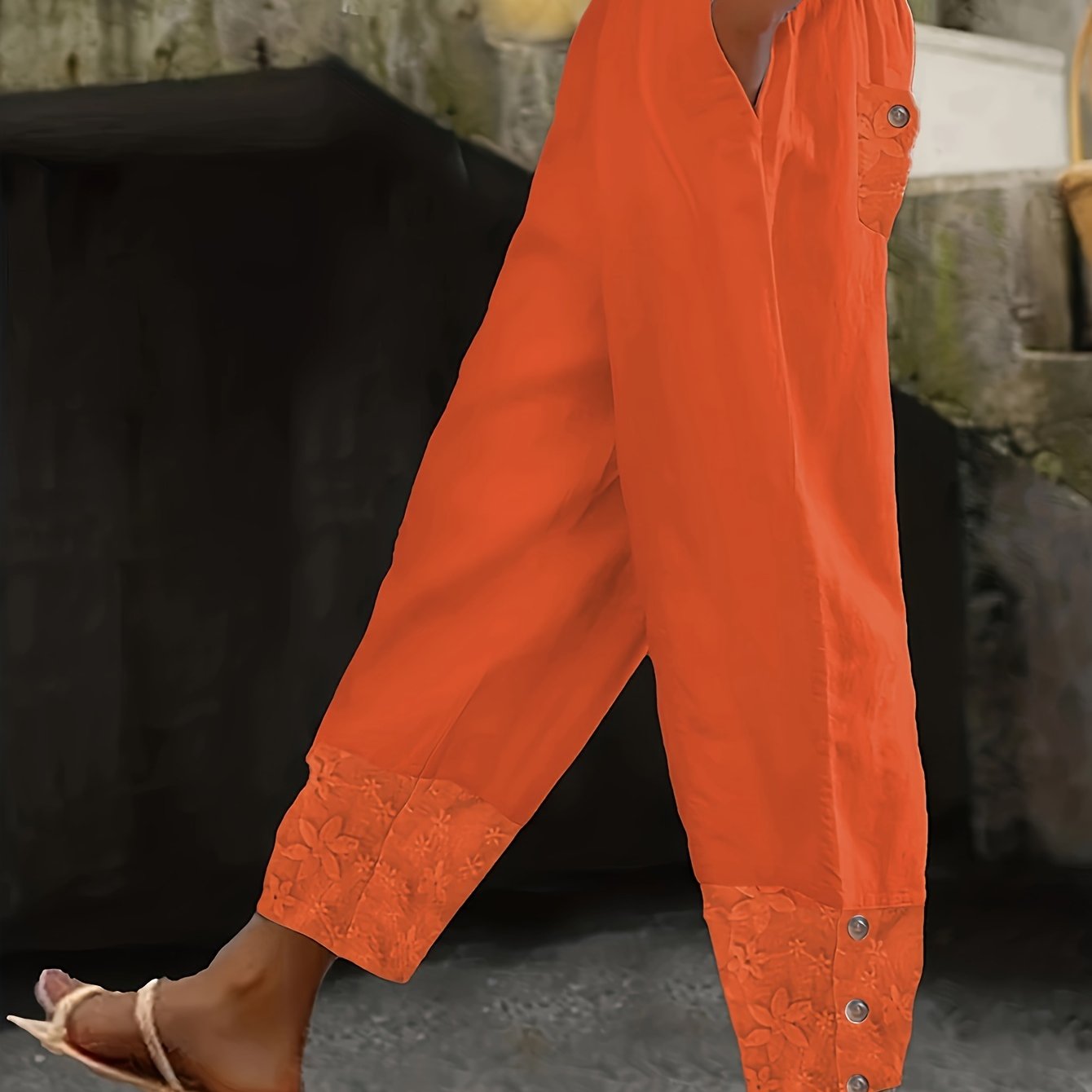 VELANORA- Kantdessin en Elastische Taille Broek