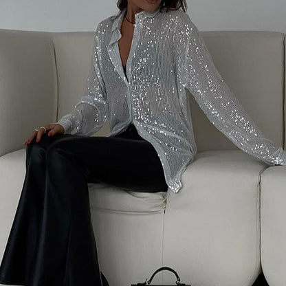 Vrouwelijke Blouse met Pailletten Glimmer Effect
