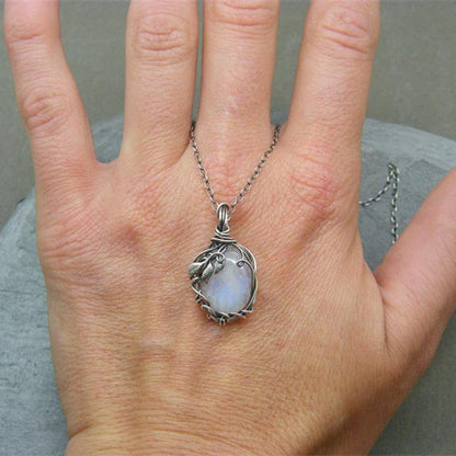 Maansteen Halsketting Retro Zilveren Sieraden