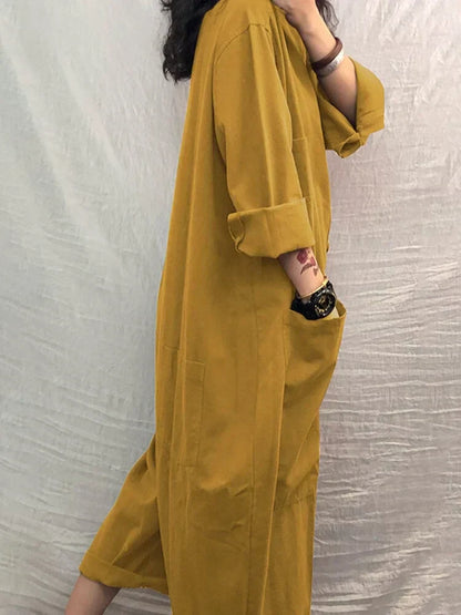 Lange Mouwen Jumpsuit van Katoen en Linnen Zomerjurk