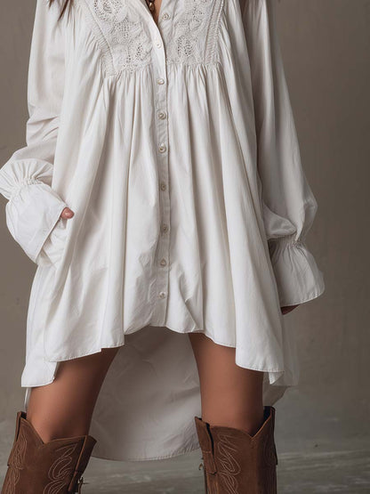 Aurélia – Dames Kanten Mini Jurk met Lange Mouwen en Asymmetrische Zoom