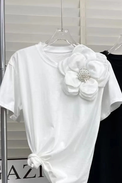 Kort T-shirt met 3D Bloemen voor Vrouwen