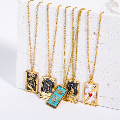 Gouden Tarot Oorhanger Druppel Ketting Zirkonia