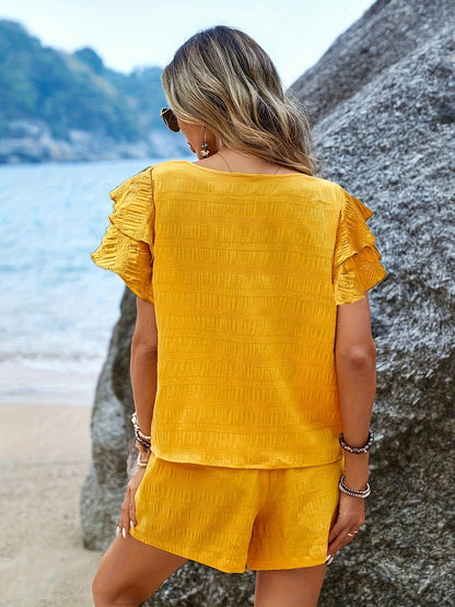 Tweedelige Set Fladdermouwen en Shorts voor Vrouw