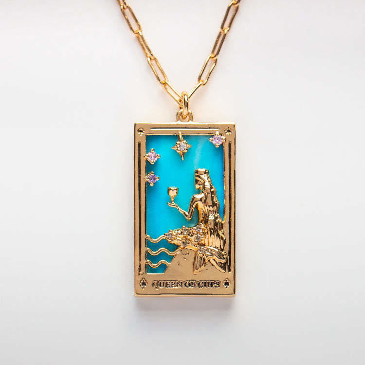 Gouden Tarot Oorhanger Druppel Ketting Zirkonia