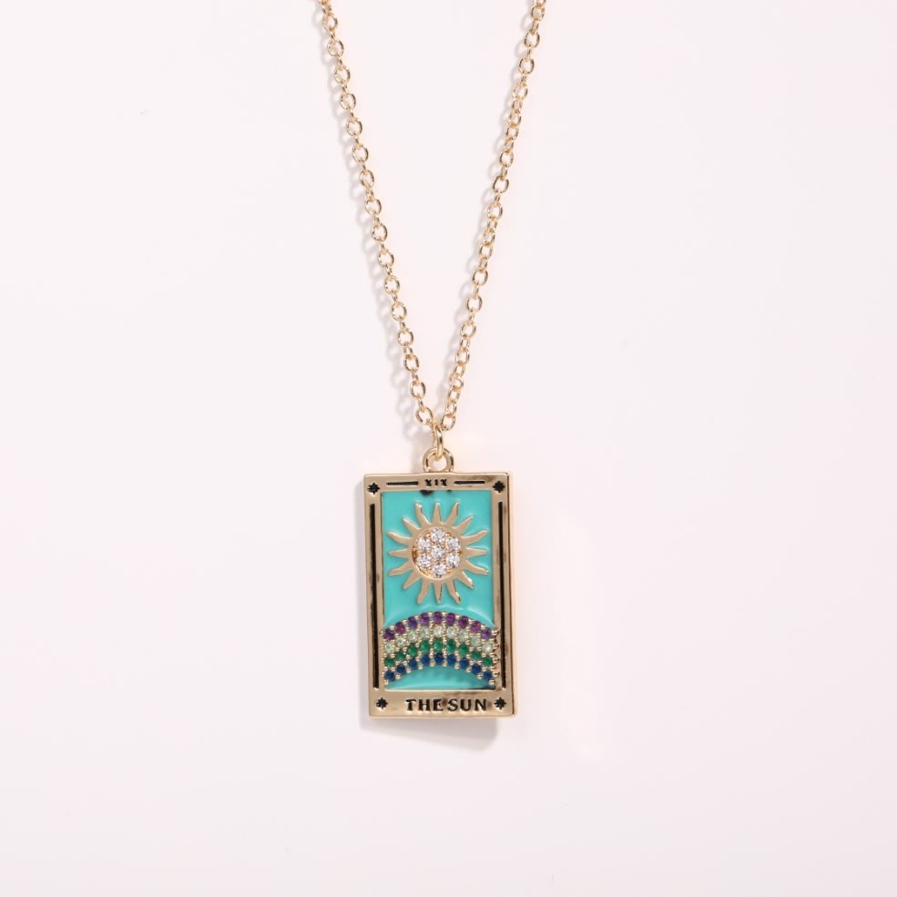 Gouden Tarot Oorhanger Druppel Ketting Zirkonia