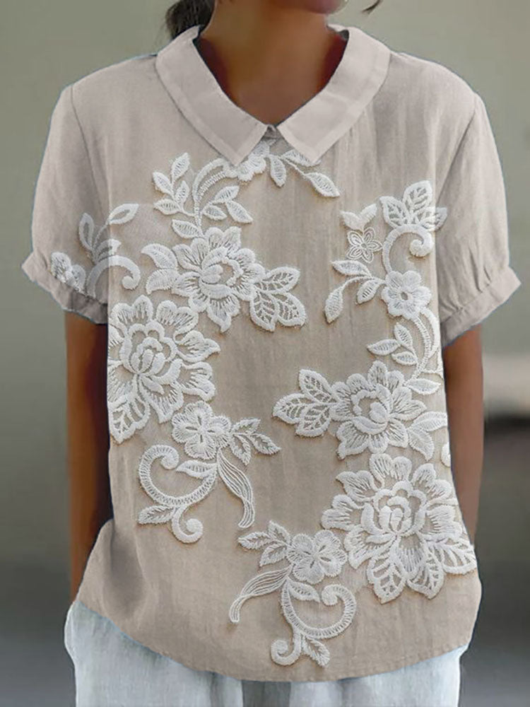 Clarette | Camicia Donna Vintage Stampata con Ricami Floreali 2